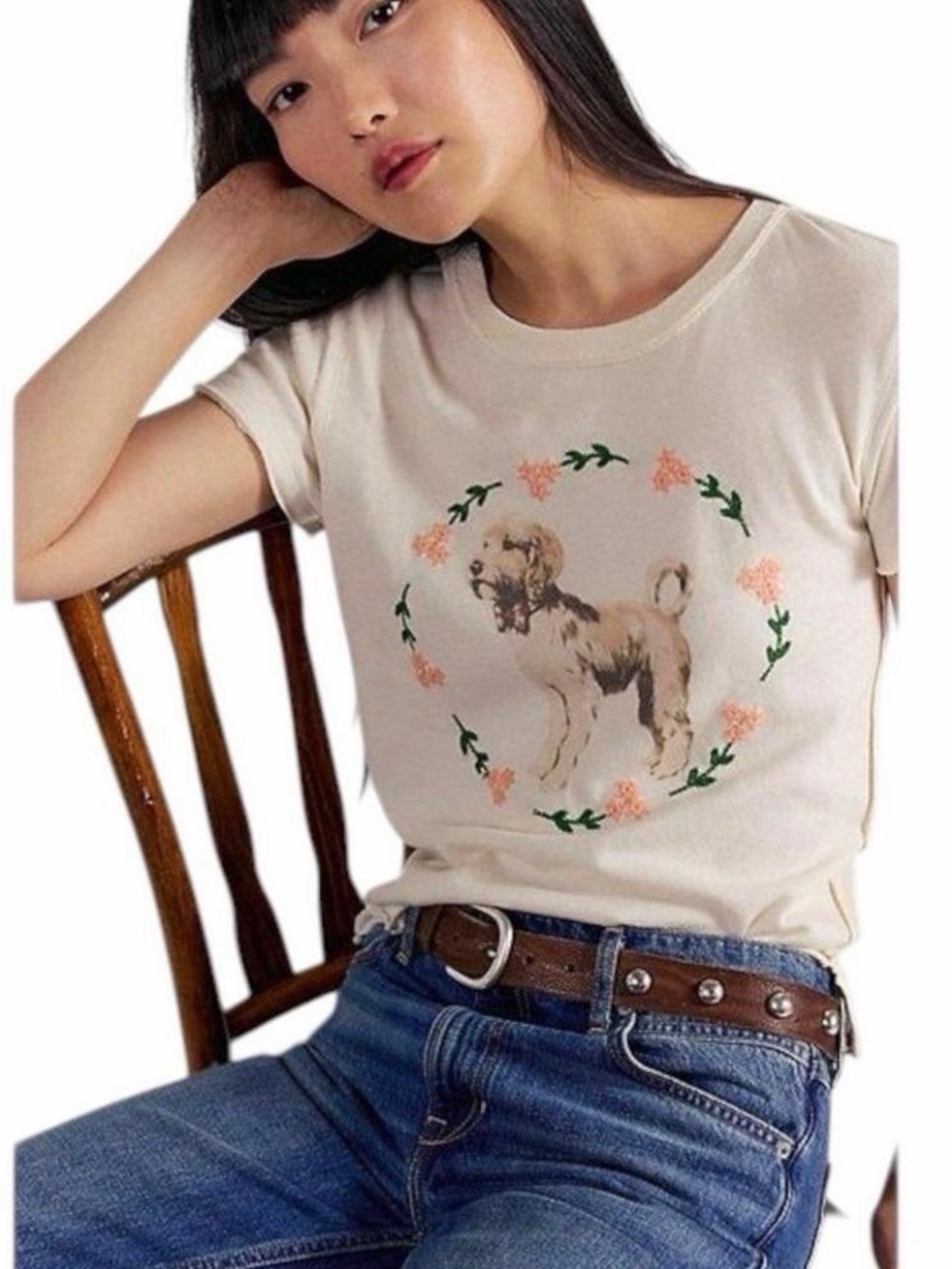 Free People We The Free Fur Friend Tee Dog Graphic Ivory XL NWT
